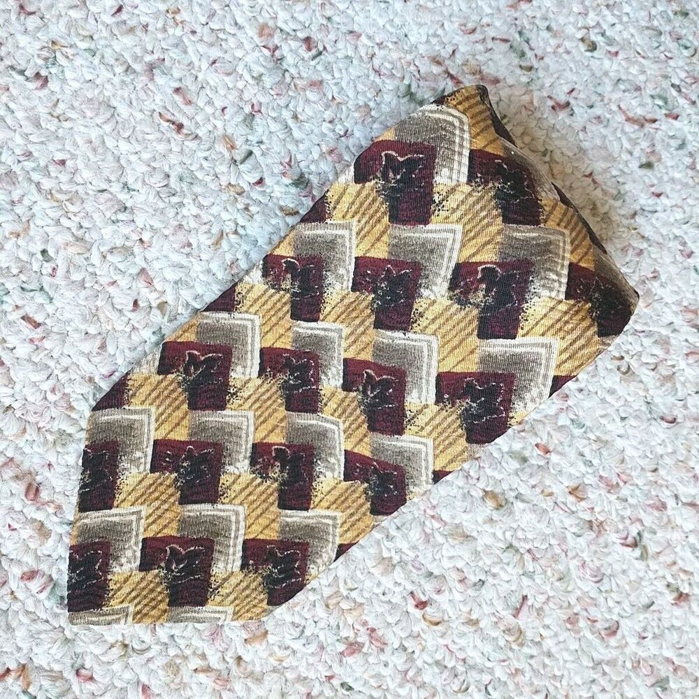 Robert Talbott Nordstrom Necktie Extra Long 100%Silk Brown Geometric USA Grandpa